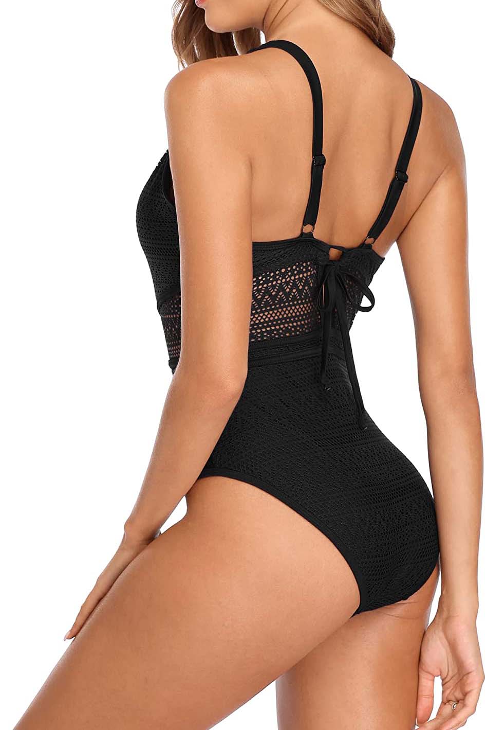 Women Mesh Monokini Plunge One Piece Swimsuit -1140