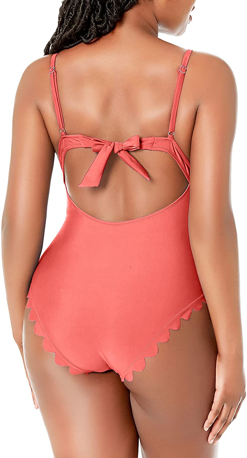 Scalloped Padded High Cut One Piece Swimsuits-1336