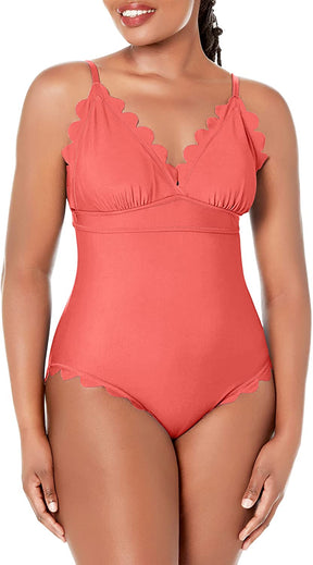 Scalloped Padded High Cut One Piece Swimsuits-1336