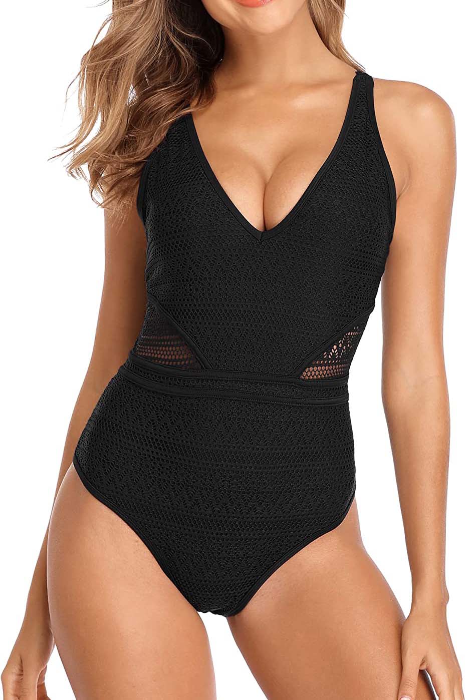 Women Mesh Monokini Plunge One Piece Swimsuit -1140