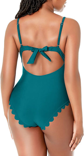 Scalloped Padded High Cut One Piece Swimsuits-1336