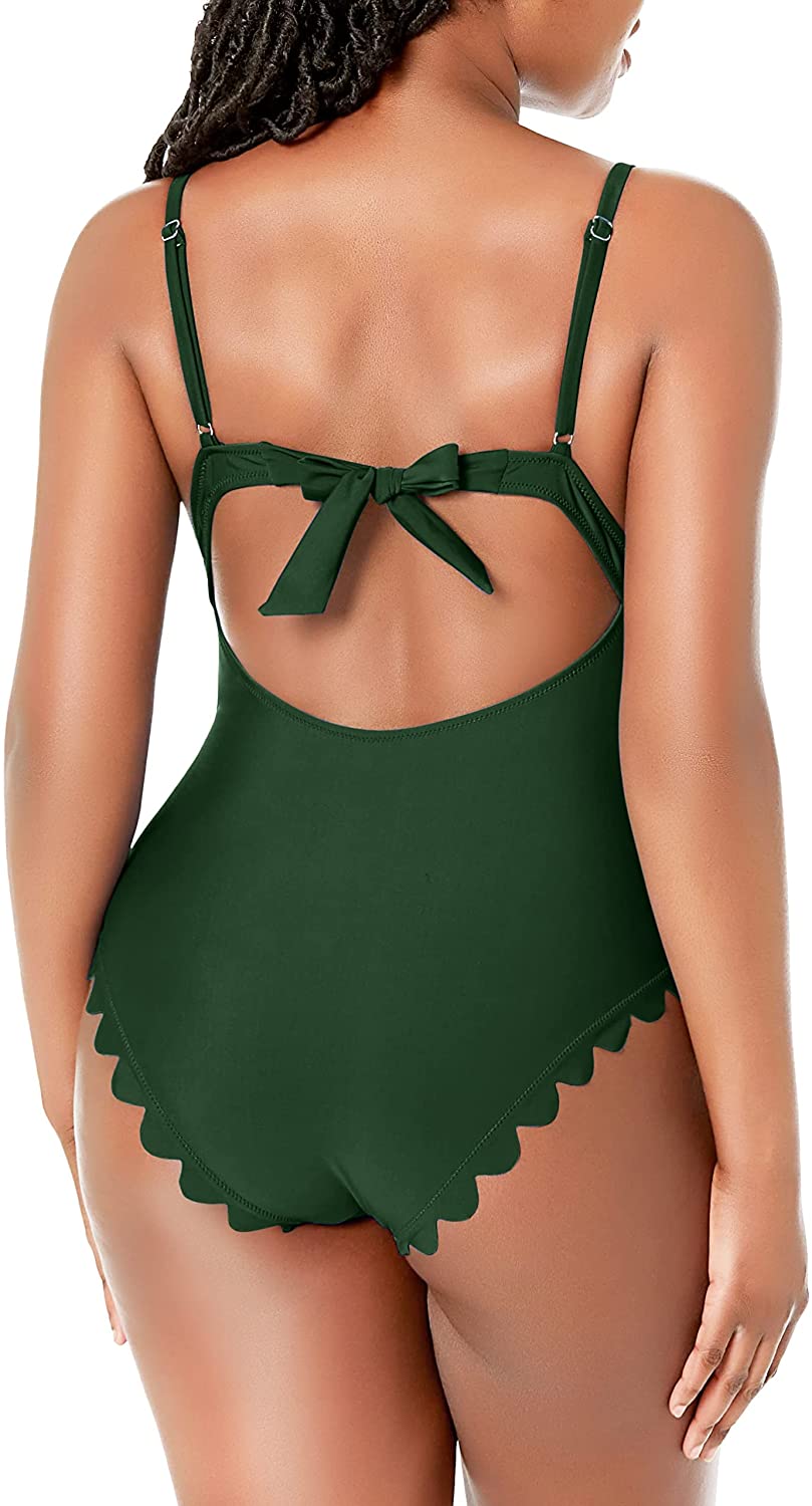 Scalloped Padded High Cut One Piece Swimsuits-1336