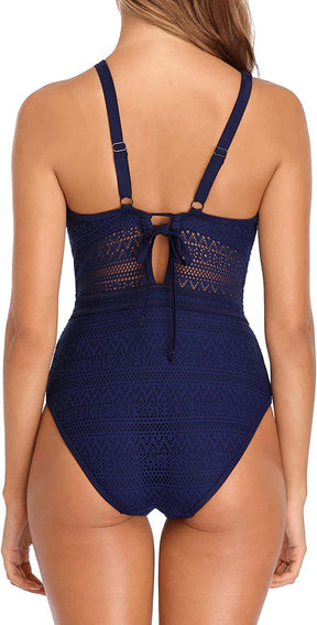 Women Mesh Monokini Plunge One Piece Swimsuit -1140