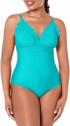 Scalloped Padded High Cut One Piece Swimsuits-1336