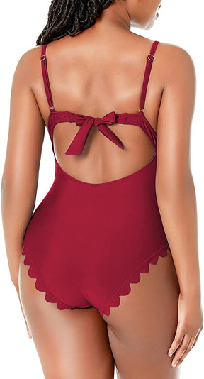 Scalloped Padded High Cut One Piece Swimsuits-1336