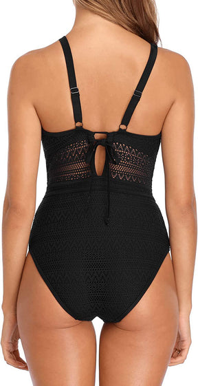 Women Mesh Monokini Plunge One Piece Swimsuit -1140