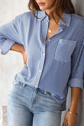 Striped Button Down Blouses  Long Sleeve Shirts -AL9502