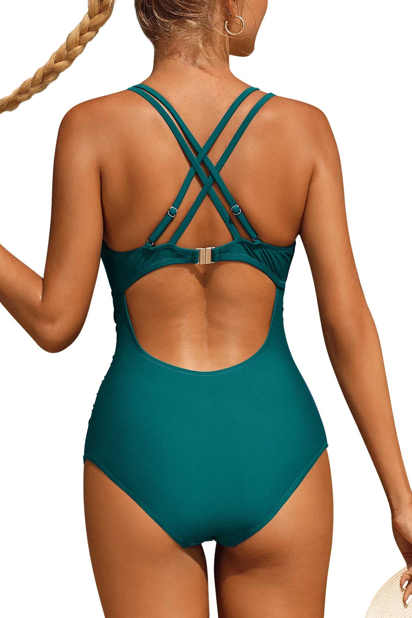 Strappy Padd V Neck Criss Cross One Piece Swimsuit