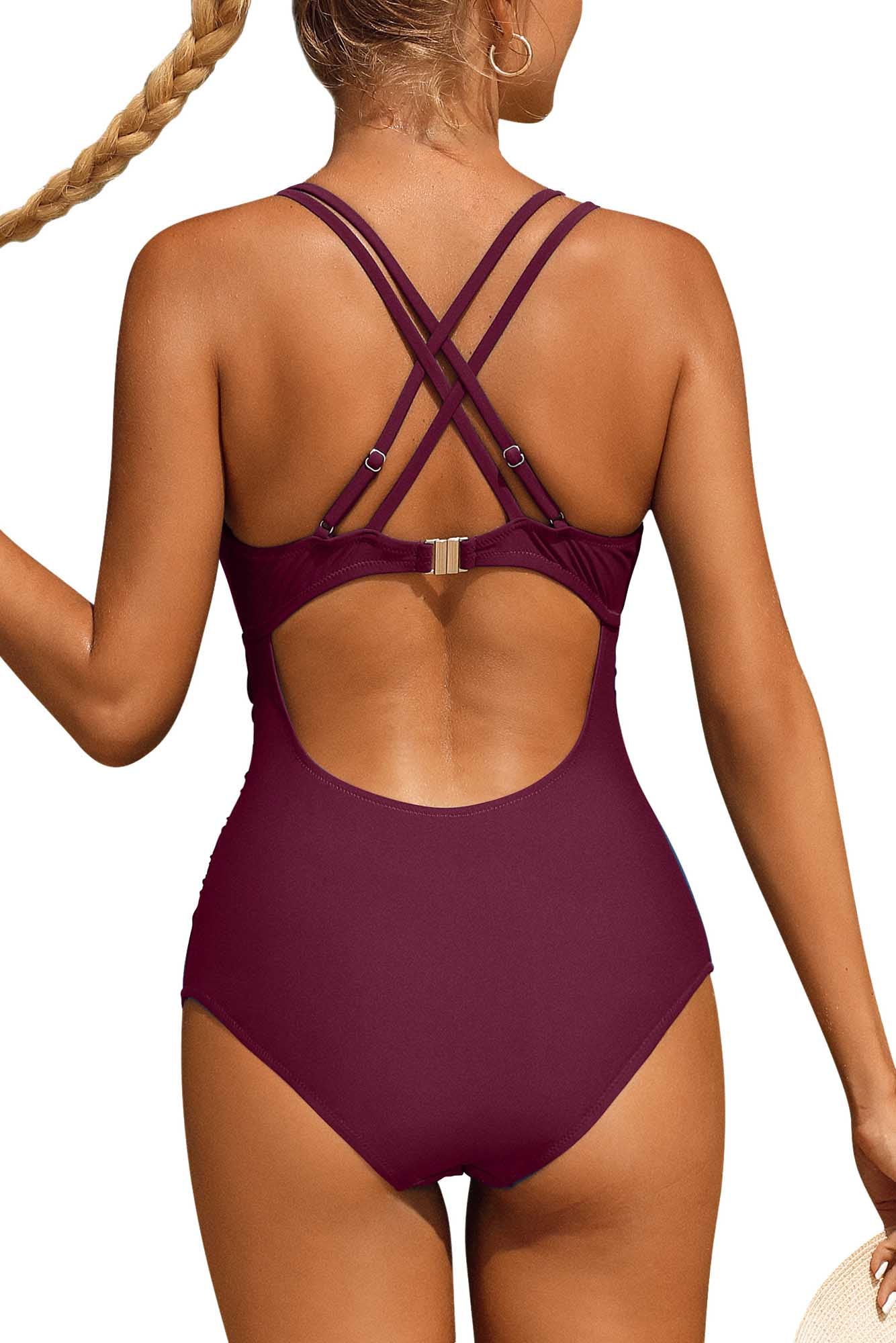 Strappy Padd V Neck Criss Cross One Piece Swimsuit