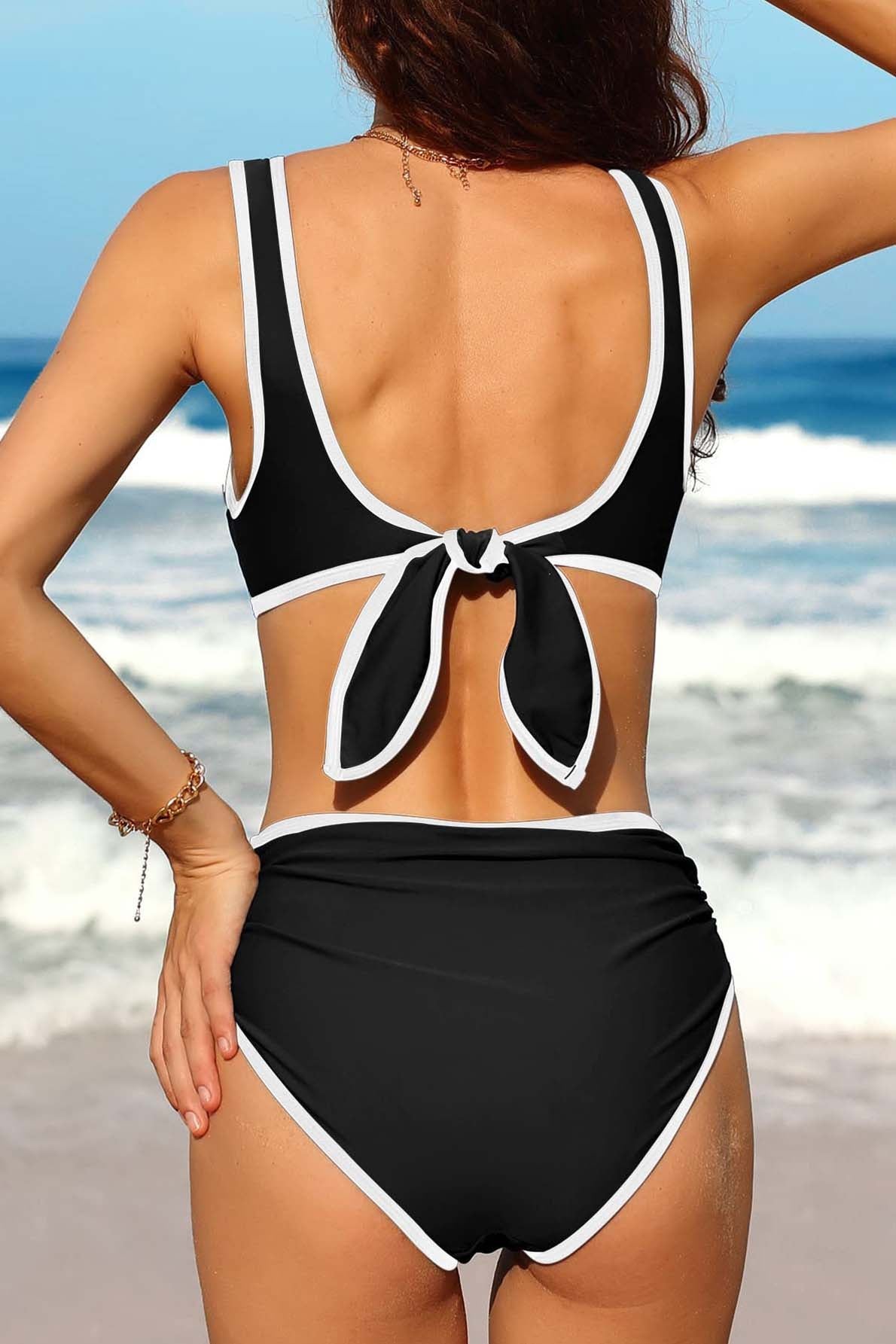 Women One Piece Swimsuit Ruch Cutout Bathing Suit -1454