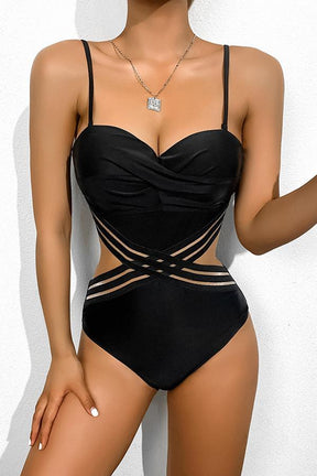 Heart-Shaped Halter Cross One Piece Swimsuit-LX062304