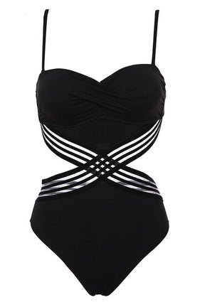 Heart-Shaped Halter Cross One Piece Swimsuit-LX062304