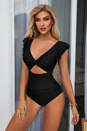 Twist Cut Out Ruched Side One Piece Swimsuit